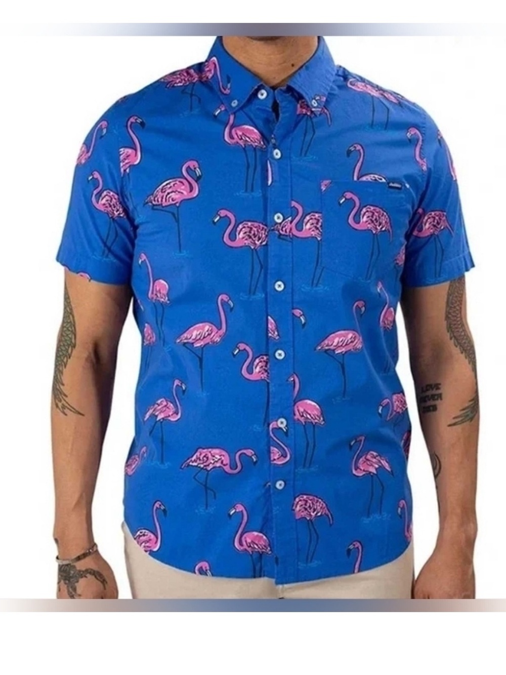 Chubbies The Pop Flock Friday Shirt - Blue with Flamingos Cotton